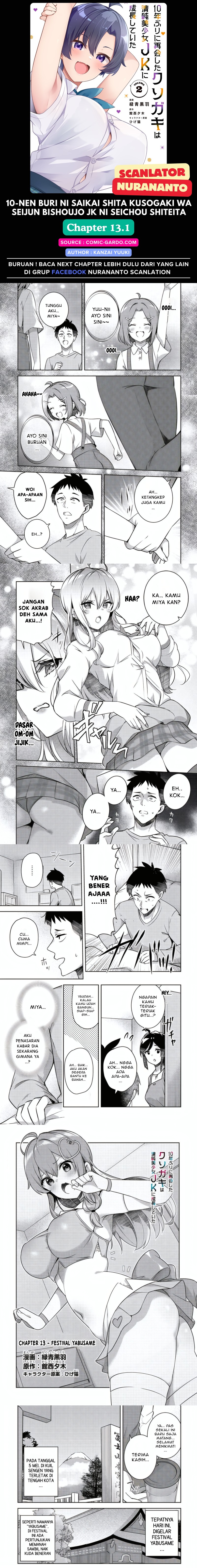 10-Nen Buri ni Saikai shita Kusogaki wa Seijun Bishoujo JK ni Seichou shiteita Chapter 13.1 Gambar 1