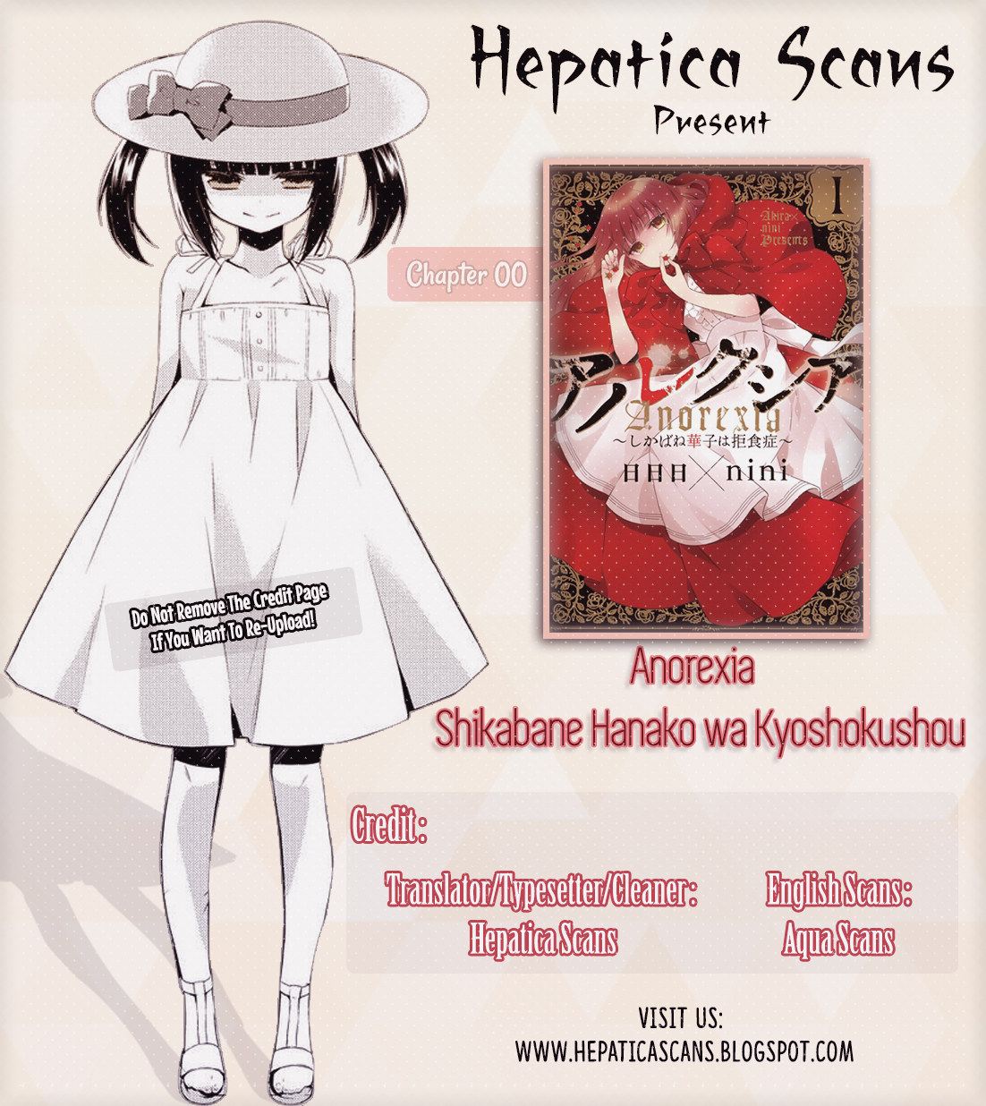 Anorexia – Shikabane Hanako wa Kyoshokushou Chapter 00 Gambar 1